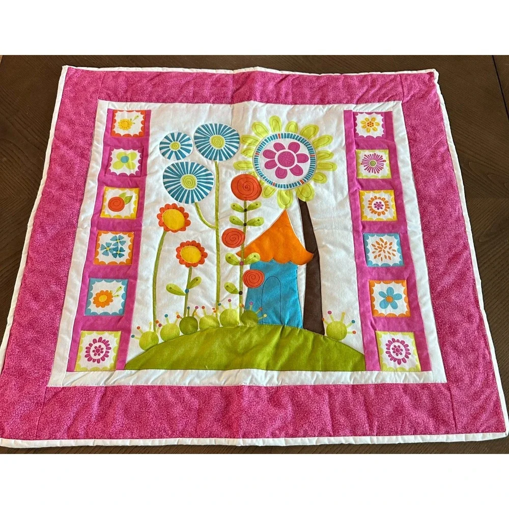 Moda Orchid Pink Whimsical Houses Finished Baby‎ Blanket Quilt 27'' x 29''